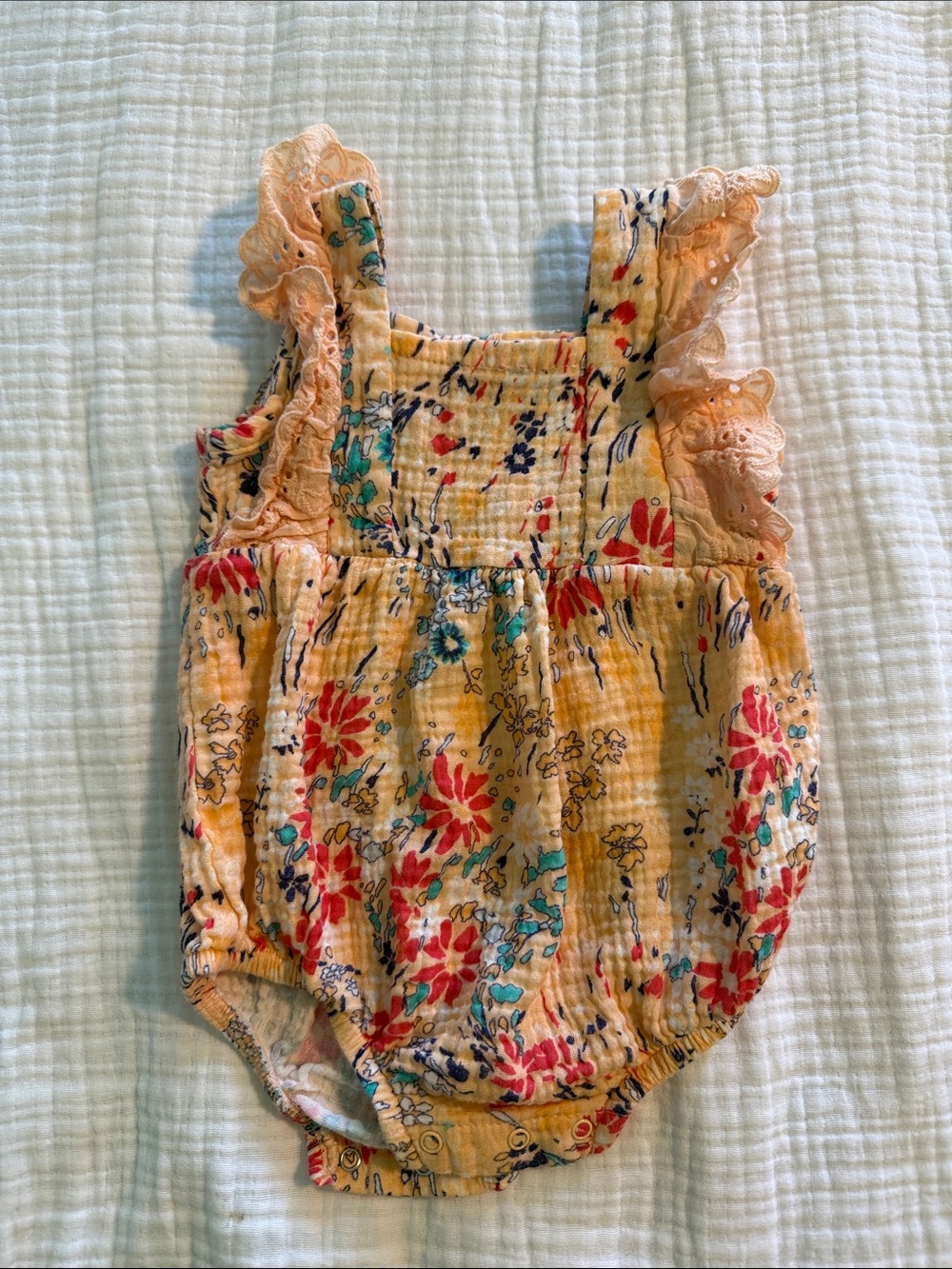 Jessica Simpson Pale Orange Floral Ruffled Baby Romper